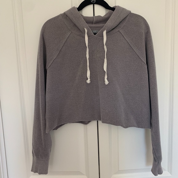 Aerie Cropped Grey Hooded Sweatshirt - Picture 1 of 4